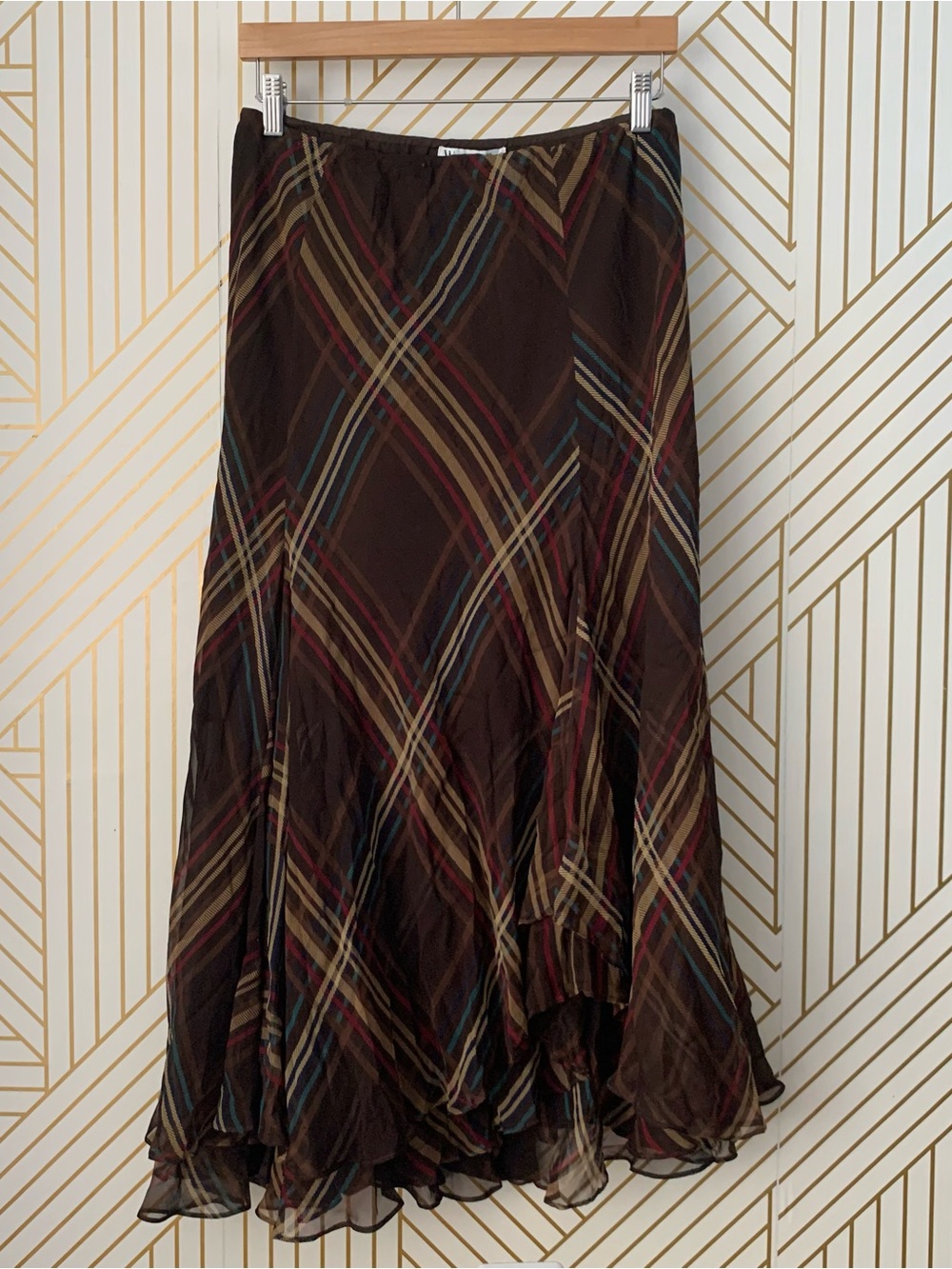 Winter Silks 100% Silk bias cut plaid tartan gypsy boho Renfair Flowy midi skirt - Picture 3 of 13